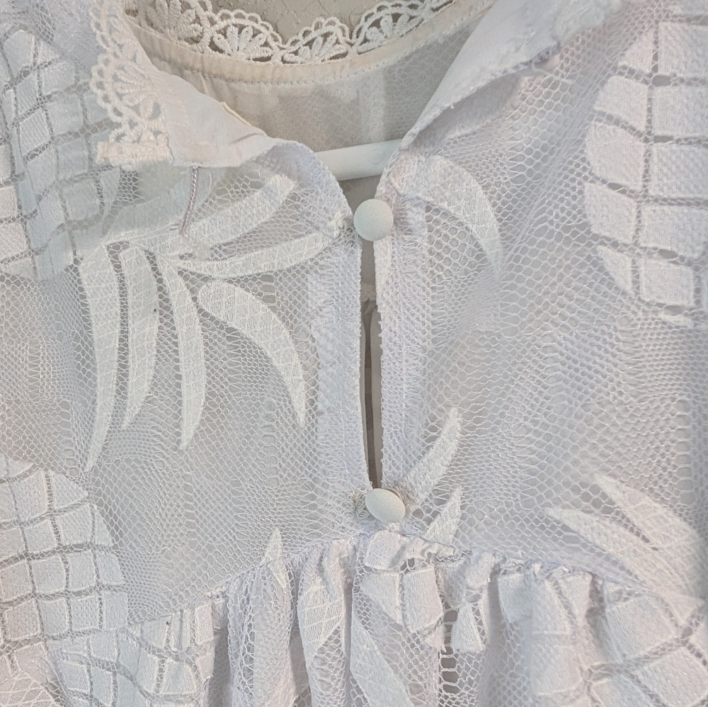 Mauve Pineapple Sleeveless Top 12 White Lace Scalloped Boho Cottagecore Layering - Picture 11 of 16
